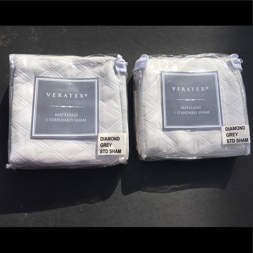 Veratex Pillow Shams Grey Pair Standard 26” x 20” Matelasse Cotton Classic New